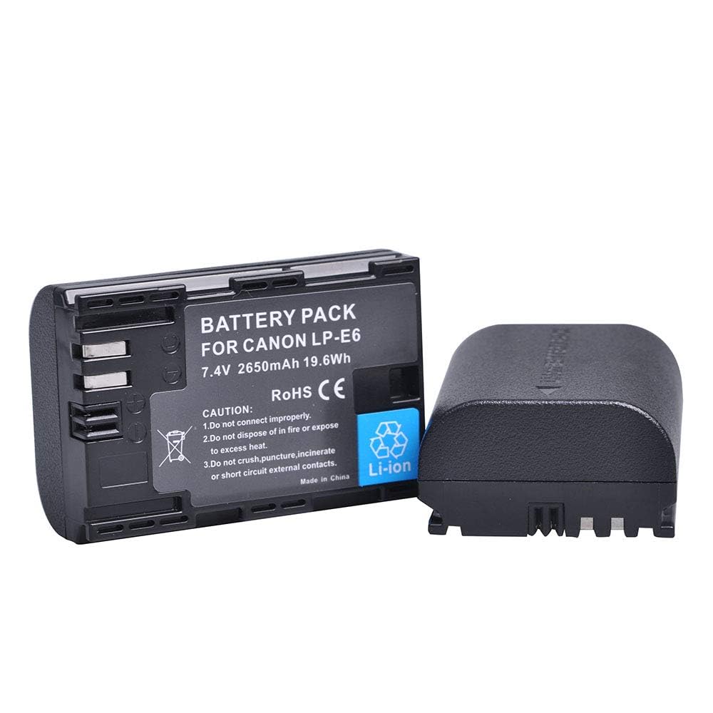 Batmax 2Pcs 2650mAh LP-E6 LP-E6N Battery + LED Dual Charger for Canon EOS R, R5, R6, Ra, XC10, XC15, 5D Mark II/III/IV, 5DS, 5DS R, 6D, 6D Mark II