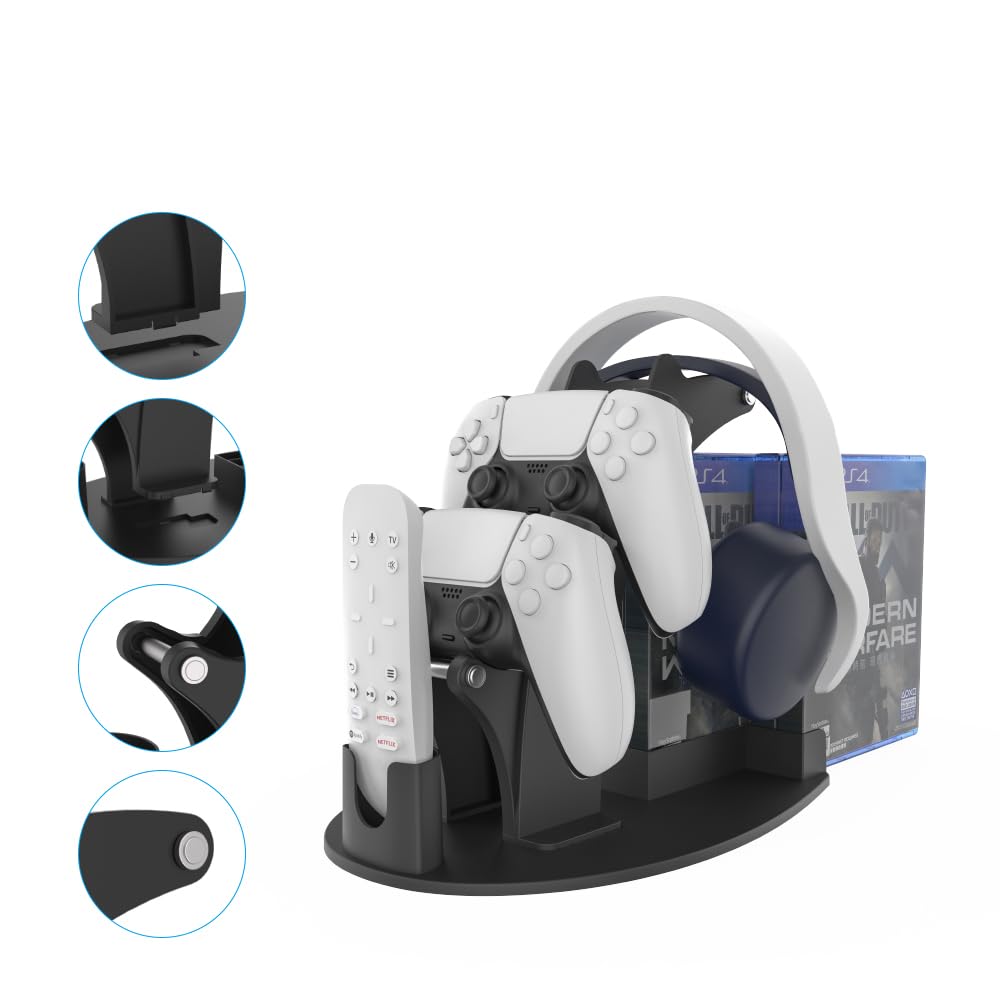 EJGAME Dual Game Controller & Headphone & Media Remote & Game Disc Stand Holder Compatible with PS5,/PS4/Xbox ONE/Series X/Switch,Stay