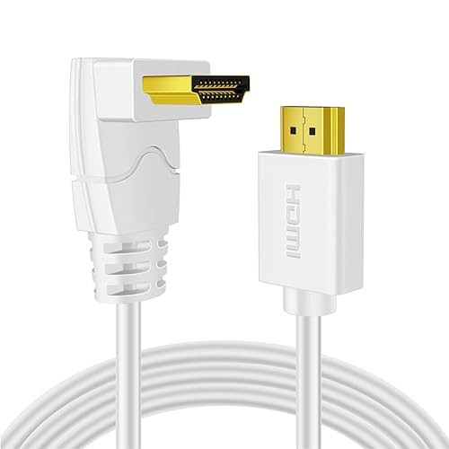 TNP 4K HDMI Cable Right Angle 90 Degree (15 FT) - White High Speed 18GBPs HDMI Wire Cord Support 4K 60Hz 2K 2160p 1440p 1080p 3D ARC/eARC Ethernet