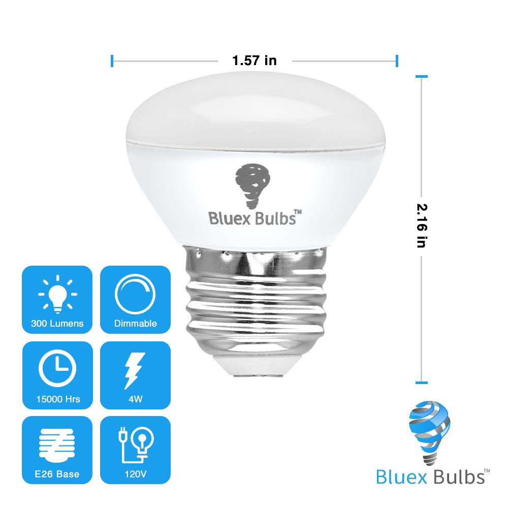 4 Pack R14 LED Bulb 4W E26 Base Mini Reflector Floodlight Light Bulb Dimmable 2700K Warm White - 40W Equivalent - Mini Light Bulbs, Short Light Bulbs