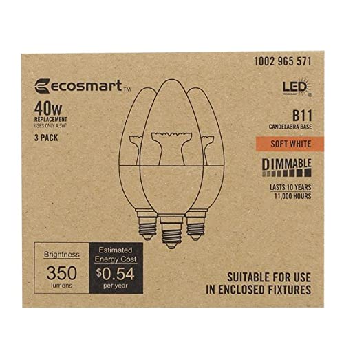EcoSmart 40-Watt Equivalent B11 Dimmable LED Light Bulb Soft White (3-Pack)