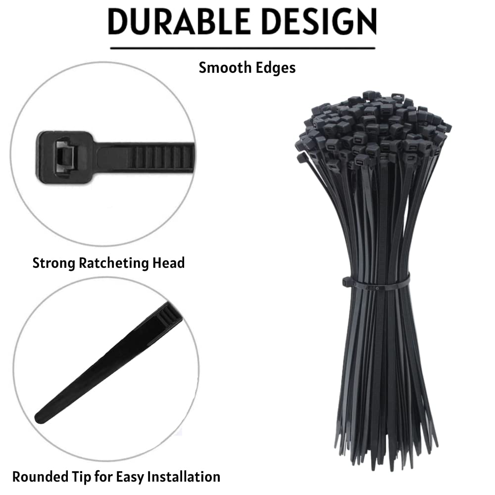Kable Kontrol Made in USA Cable Zip Ties, 100 Pcs 7 Inch Black, 50 Lbs Tensile Strength, Self-locking UV Resistant Plastic Nylon Wire Ties, for Indoor