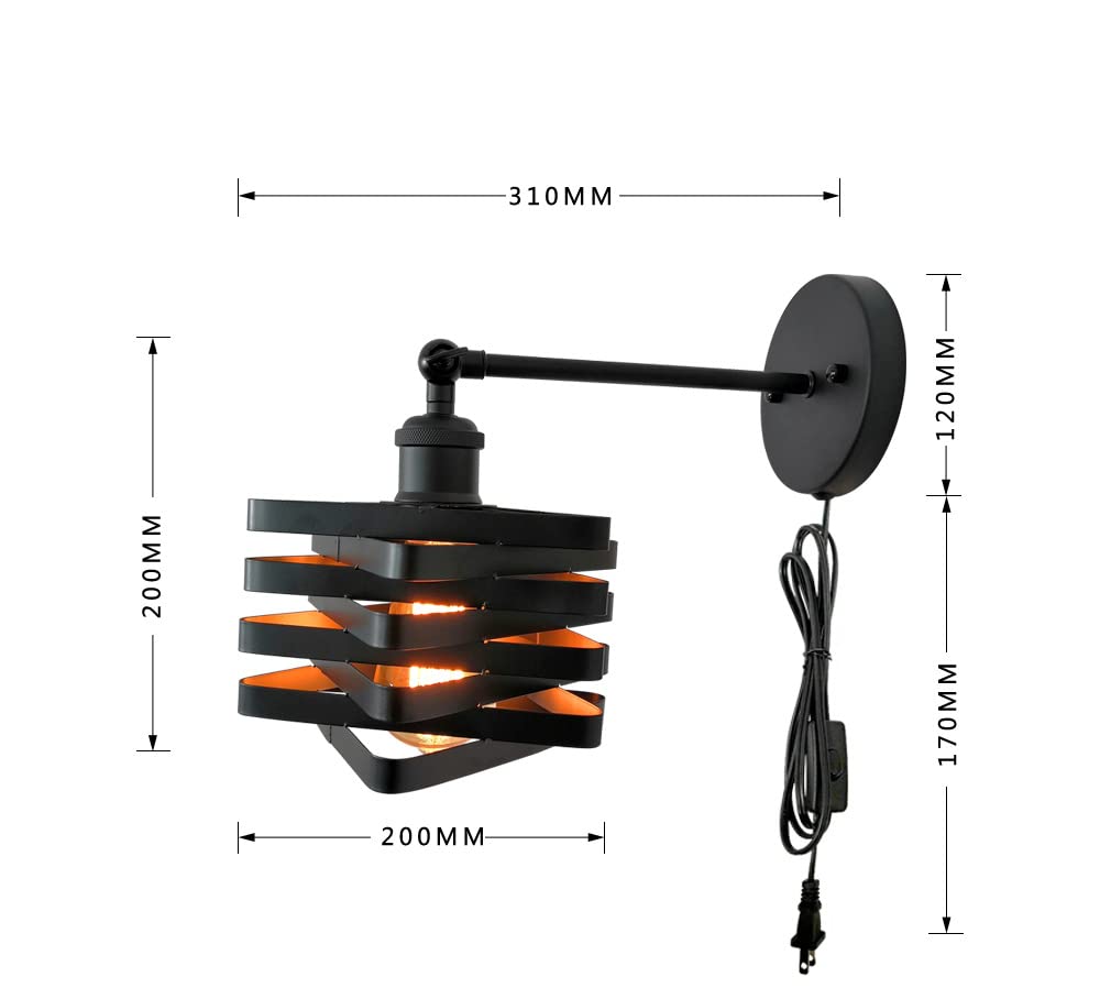 VinTopsh Industrial Plug in Wall Sconces,Metal Plug in Wall Light Fixtures with On Off Switch,Farmhouse Wall Lamp Living Room Bedroom Hallway