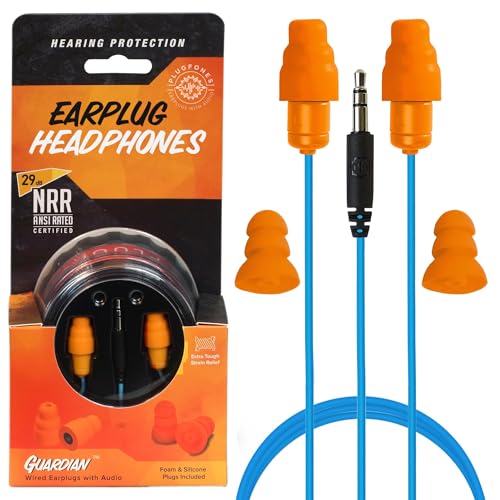 Plugfones Guardian Earplug Headphones - OSHA Approved Noise Isolating in-Ear Earbuds with Hearing Protection - Wired Hybrid for Work and Travel