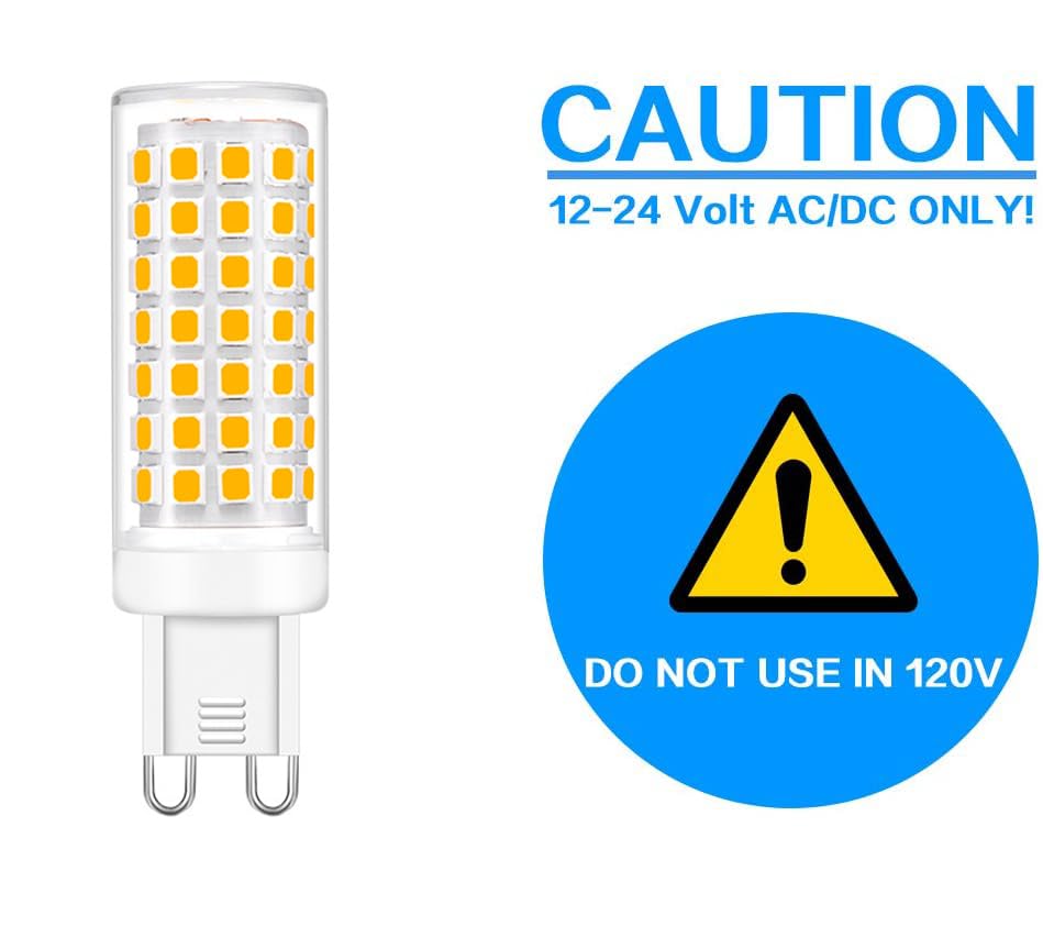 Low Voltage LED G9 LED Bulb 12V-24V AC/DC, G9 Bi Pin Base Dimmable 5W (50W Halogen Bulb Replacement) Warm White 3000K 400 Lumen Light Bulb for RV