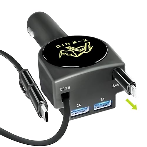 Retractable Car Charger, Fast Charge 3.1A 47W, Retractable Cables (3Ft) and 2 USB Ports Car Charger Adapter, Compatible with iPhone & Android Cell