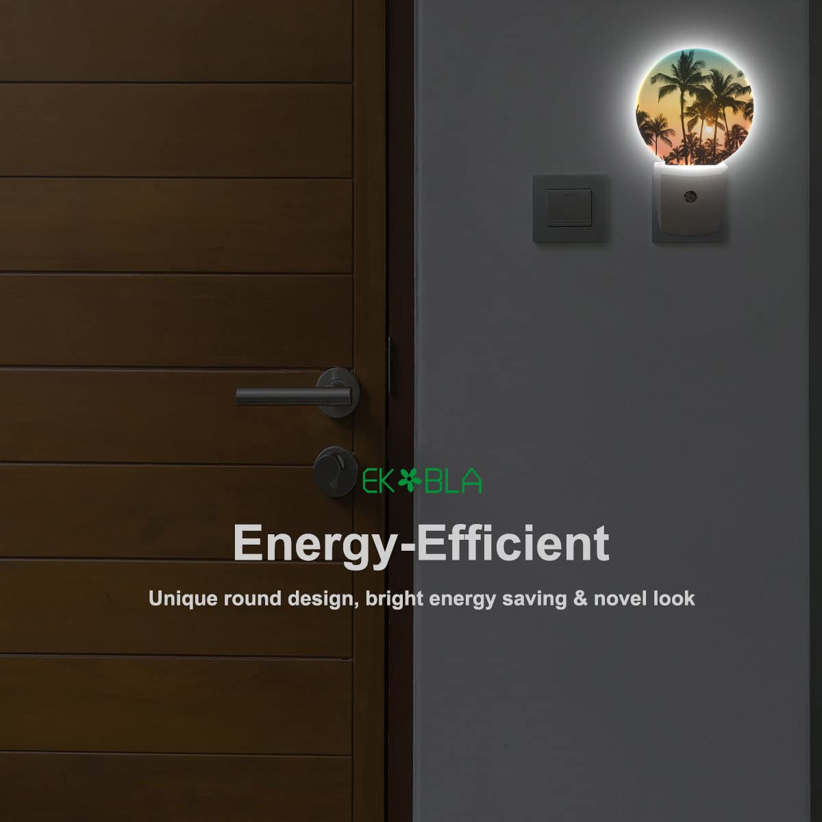 EKOBLA Palm Tree Sunset Night Light, Tropical Beach Night Lights Plug Into Wall with Auto Sensor, 0.5W Sleep Friendly