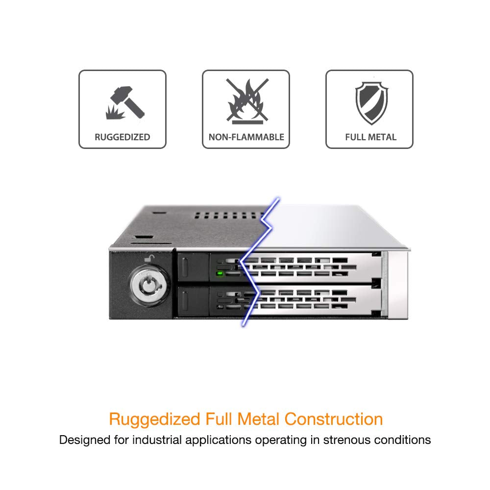 ICY DOCK Full Metal 2 Bay 2.5” SATA/SAS HDD & SSD Mobile Rack for External 3.5" Drive Bay | ToughArmor MB992SK-B
