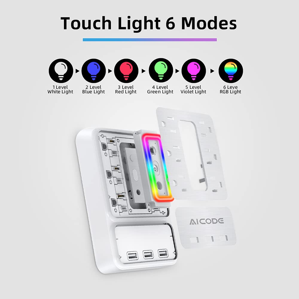 Multi Plug Outlet Extender,AICODE 6 Outlet Surge Outlet Protector with 3 USB Charger(3.2A Total),Wall Outlet Plug Electrical Outlet with 6 Ambient RGB