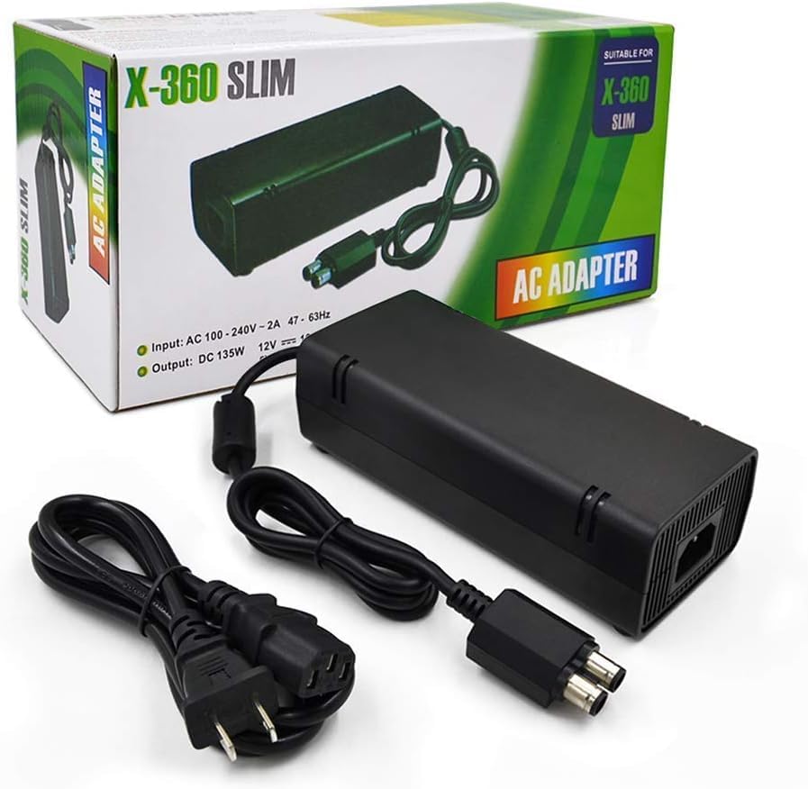 PEGLY AC Adapter for Xbox 360 Slim, Power Supply with Cord Replacement Charger Power Brick for Xbox 360 Slim Console