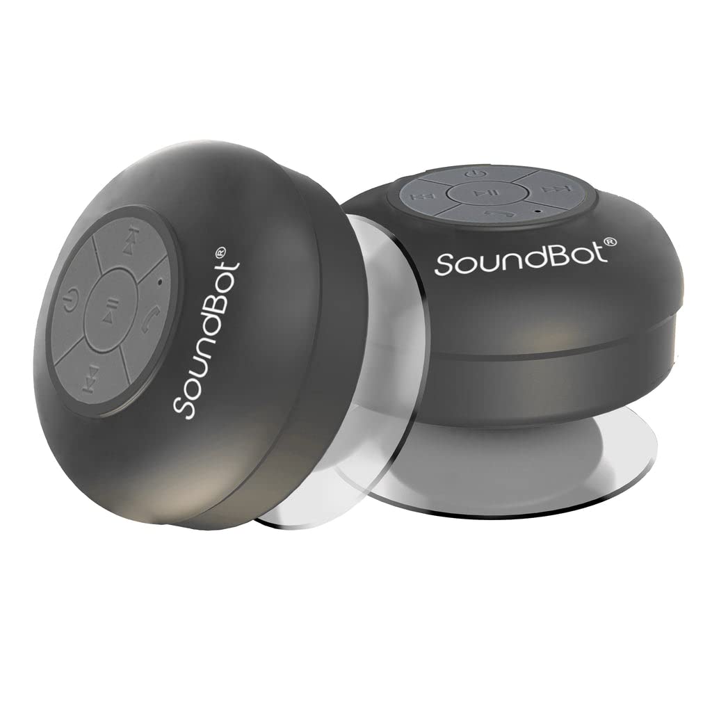Soundbot® Waterproof Shower Speaker HD Water Resistant Bluetooth Handsfree Portable with Loud Clear Sounds 6+hrs of Playtime, Wireless Suction Cup
