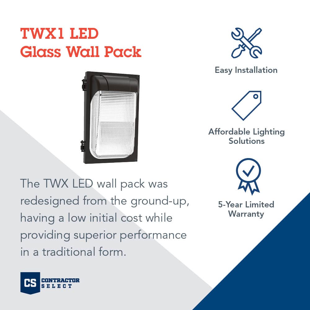 Lithonia Lighting 7.5" Mini LED Wall Pack Outdoor Light Fixture, Building Wall Light, Adjustable Lumens, 4000K Cool White, MVOLT 120-277V, IP65, Glass