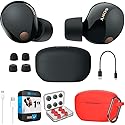 Sony WF-1000XM5 Industry Leading Noise Canceling Truly Wireless Earbuds (Black) Bundle with Silicone Case (Red), Memory Foam Ear Tips, USB-A to USB-C…
