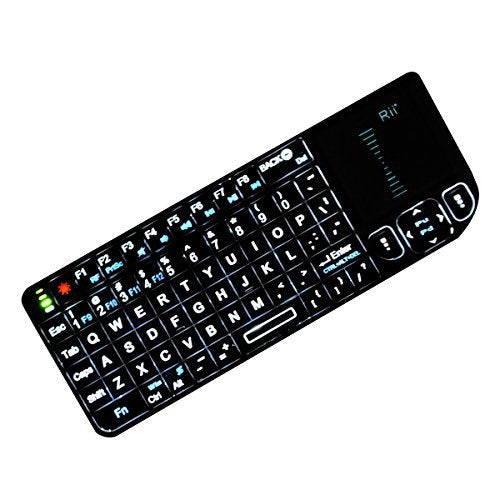 Rii 2.4G Mini Wireless Keyboard with Touchpad,Laser Pointer with Remote Control,Backlit Portable Keyboard Controller with USB Receiver