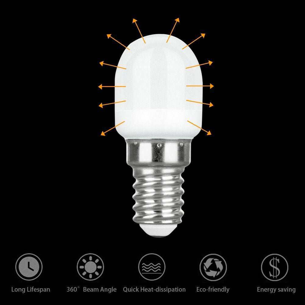 CTKcom 2W LED Refrigerator Bulb (4 Pack)-European E14 Base 15W Equivalent Daylight White 6000K 120V Lamp for Freezer Lighting,Home Lighting