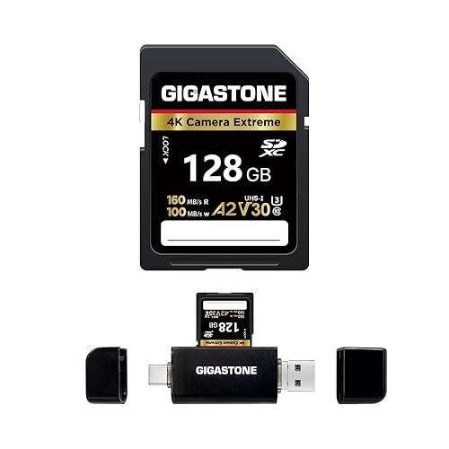 ?5-Years Data Recovery? GIGASTONE 128GB SD Card with USB Type C Card Reader, 4K Camera Extreme, A2 V30 U3 C10 SDXC Memory Card High Speed, Compatible