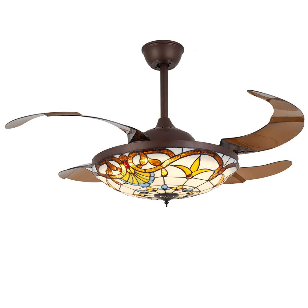42 Inch Ceiling Fan with Light Classic LED Chandelier Remote Control Retractable Blades 3 Speeds 3 Light Changes Pendant Light, Silent Motor