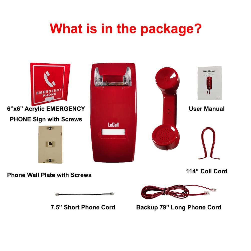LeCall Emergency Phone/Emergency Wall Phone/Hotline Dialer Telephone, Auto Dial 911 and Programmable, No Dial keypad, TEP301