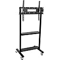 TV Stand with Wheels for 32" to 80" Flat Screen Monitors, Height Adjustable with 2 Shelves & Locking Wheels, Steel (Black)