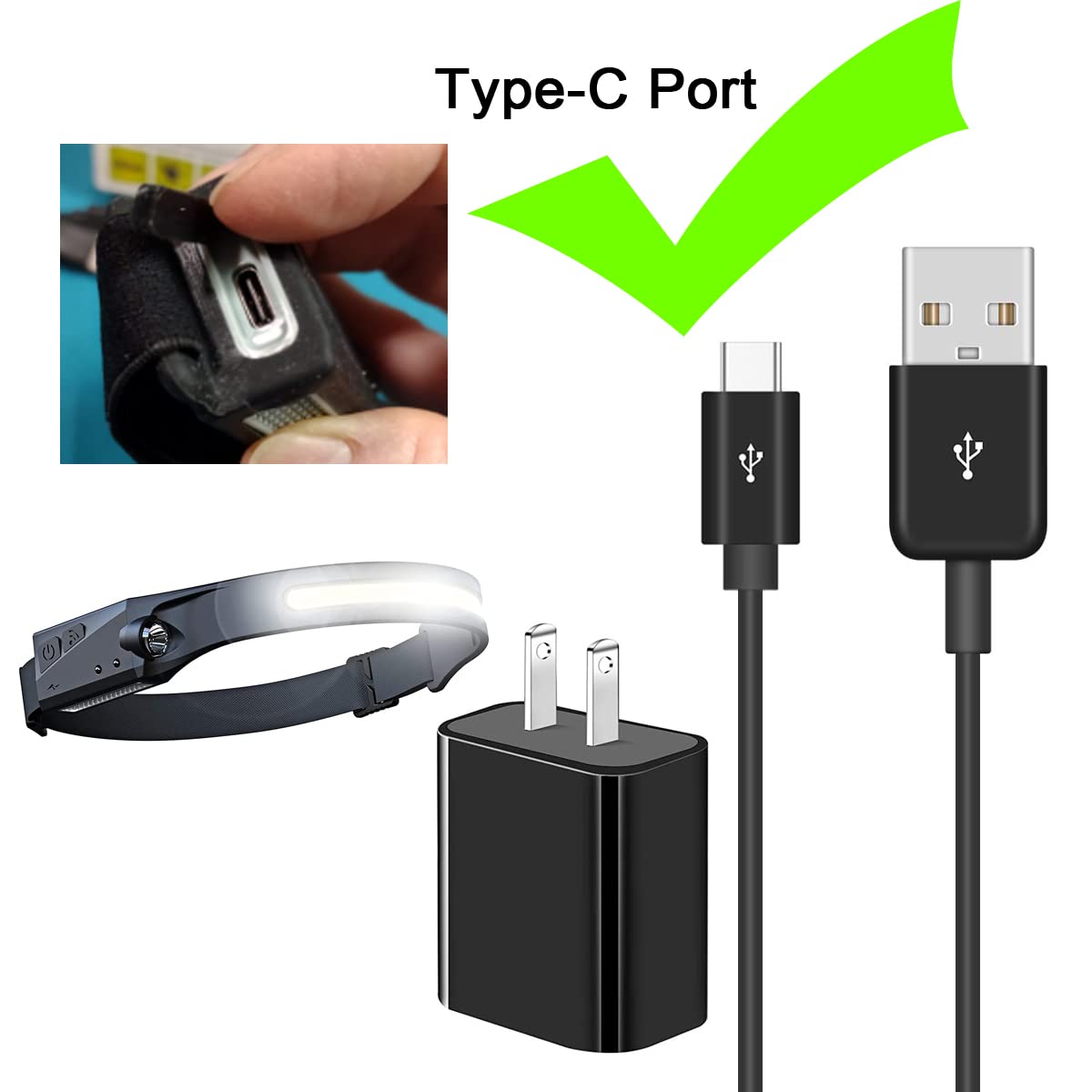 USB C 5Ft Charger Cable for Flashlights Goreit, Relybo, ThruNite TC15 V3, LED Headlamp COSOOS, Coast XPH30R, FANT.LUX, Liteband PRO, Liteband ACTIV