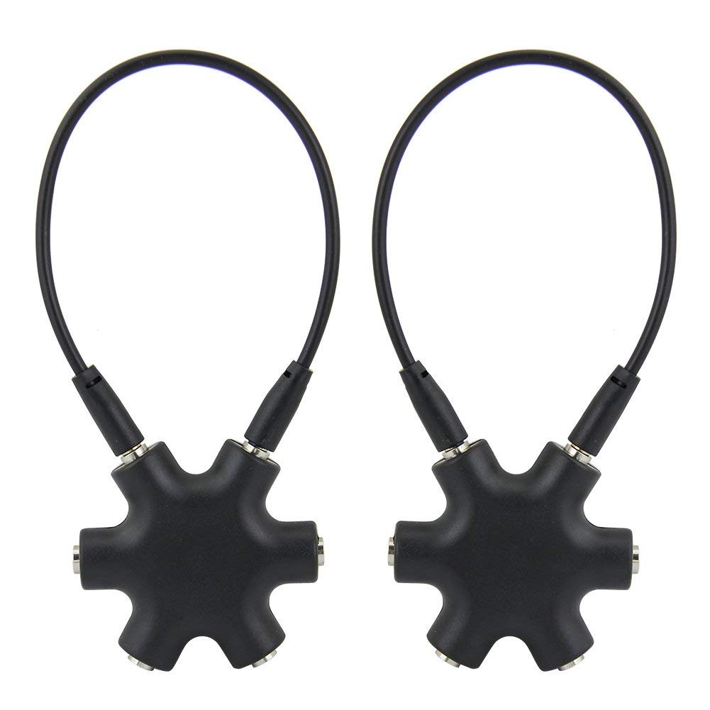 JOYISEN 2PCS Multi Headphone Splitter 3.5mm Headphone Audio Jack Splitter 1 Male to 5 Port Female Earphone Headset Adapter (Black)