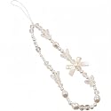 Essivox White Pearl Phone Lanyard, Universal Mobile Chain with Bow, Beaded Wrist Strap, Anti-Lost Charm Keychain