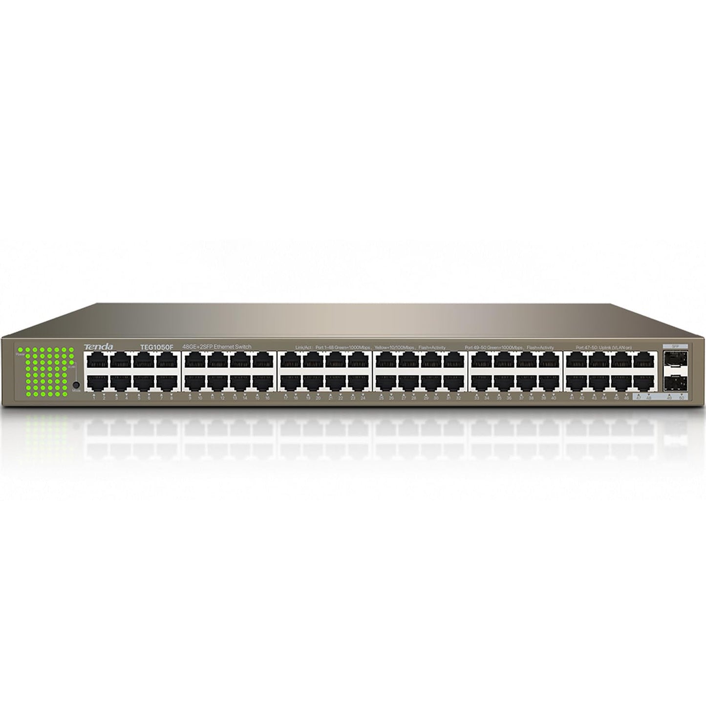 Tenda TEG1050F, 48 Port Gigabit Switch, Unmanaged Ethernet Switch with 48 Gigabit Ports & 2 SFP Slots, Plug & Play, Desktop/ Rack-Mount, Fanless