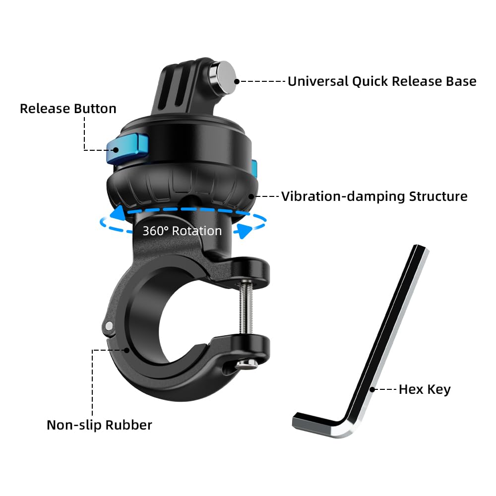 SUREWO Magnetic Quick Release Handlebar Bike Pole Mount, Motorcycle Handlebar Clamp Mount with Shock-Absorbing Base Compatible with Go Pro Hero