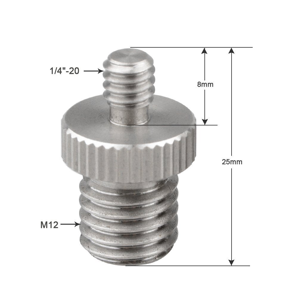 CAMVATE 1/4" Male to M12 Male Double-end Screw Adapter for DSLR Rig(2 Pieces) - 1571