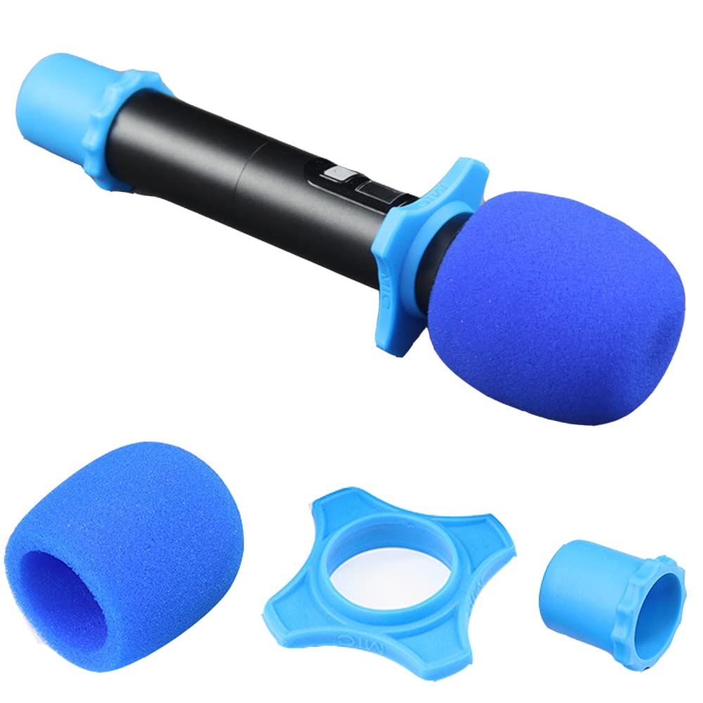 Qtopun 6 Set Microphone Protection Foam, 6 Shakeproof Anti-Rolling Wireless Handheld Microphone Windscreen Foam Cover 6 Protection Silicone Ring 6