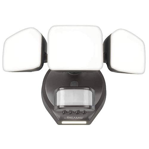Beams 4100 Lumen 3-Head Outdoor Motion Sensing LED Security Light with Cascading Wall Wash, 1-Pack, Bronze