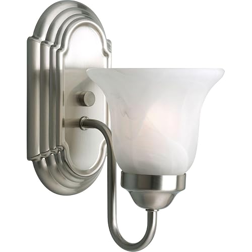 Progress Lighting 1 Light Bathroom Vanity Light, Modern Bath Lighting Fixture with White Glass Shade for Over the Mirror, Alabaster Glass Collection