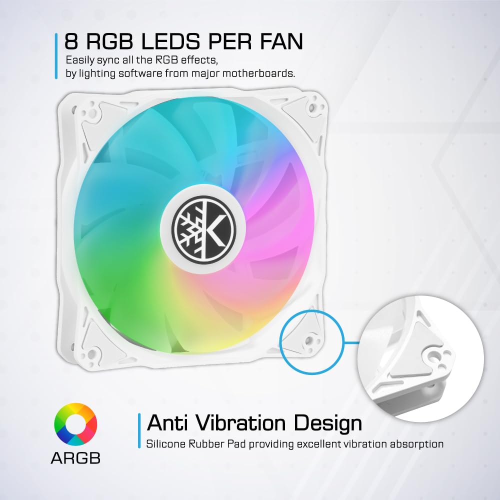 KINGCOOL Valor PWM 120mm ARGB Cooling Fan - FDB Bearing, High Airflow, Low Noise, 4-Pin, Up to 2000 RPM PC Cooling Fan for Computer Case Radiator CPU