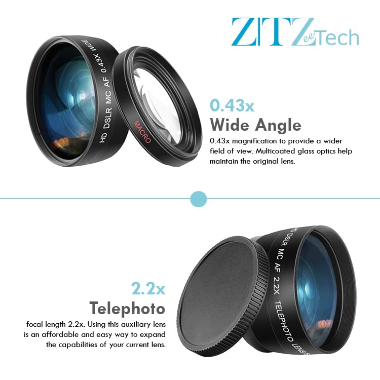 ZeeTech 49mm Accessory Bundle for Canon EOS: R100, R50, R10, M5, M6 Mark II, M6 + LP-E17 Battery + 128GB Memory Card + Wide Angle + Telephoto Lens +
