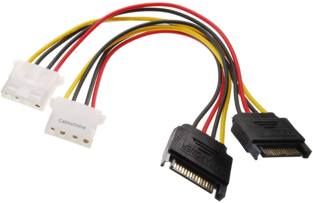 CablesOnline, 2-Pack 6 inches SATA 15-Pin Male to Molex 4-Pin Female Power Adapter, PC-025-2