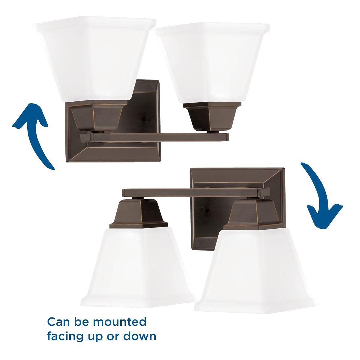 Progress Lighting Clifton Heights Collection 2-Light Etched Glass Craftsman Bath Vanity Light Antique Bronze, 8.38x14.25x14.25