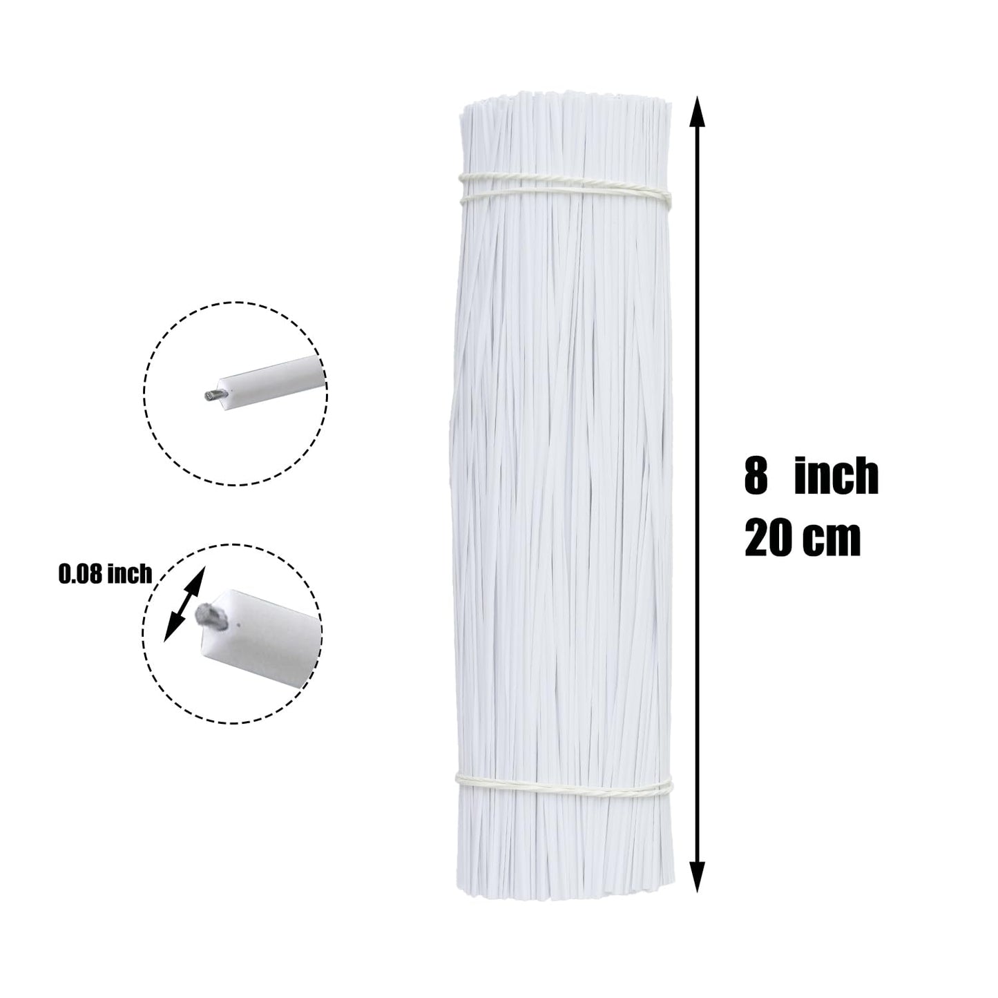 HHTHH 1000 pcs 8 inch White Cable Twist Ties Plastic Twist Ties with Rugged Metal Innercores Reusable Fastening Cable Cord Wire Ties