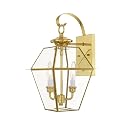 Livex Lighting 2281-02 Outdoor Wall Lantern with Clear Beveled Glass Shades, Polished Brass