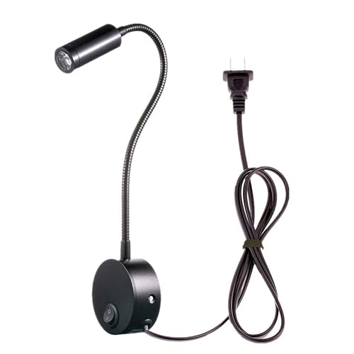 WeFoonLo 3W Wall Mounted Reading Light Flexible Gooseneck LED Sconce Lamp with Plug & Switch for Bedroom, Office, Workbench, Studio (01 Black Warm)