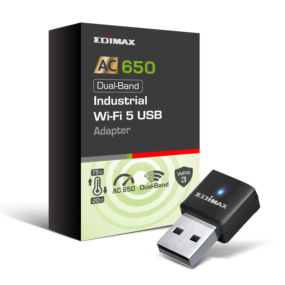EDiMAX Wi-Fi 5 802.11ac Industrial Grade AC650 Dual-Band Wireless Networking USB Adapter for PC and Embedded Systems, Windows, Linux, Extreme