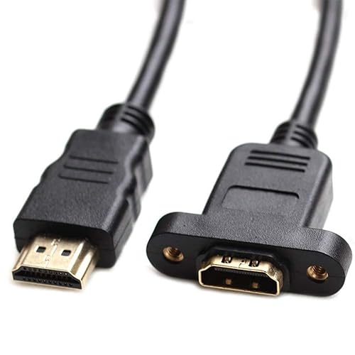 Bluwee HDMI Extension Cable High Speed HDMI Male to Female Extension Wire Cord HDMI Extender w/Screw Nut for Panel Mount - Gold Plated Plugs, Black
