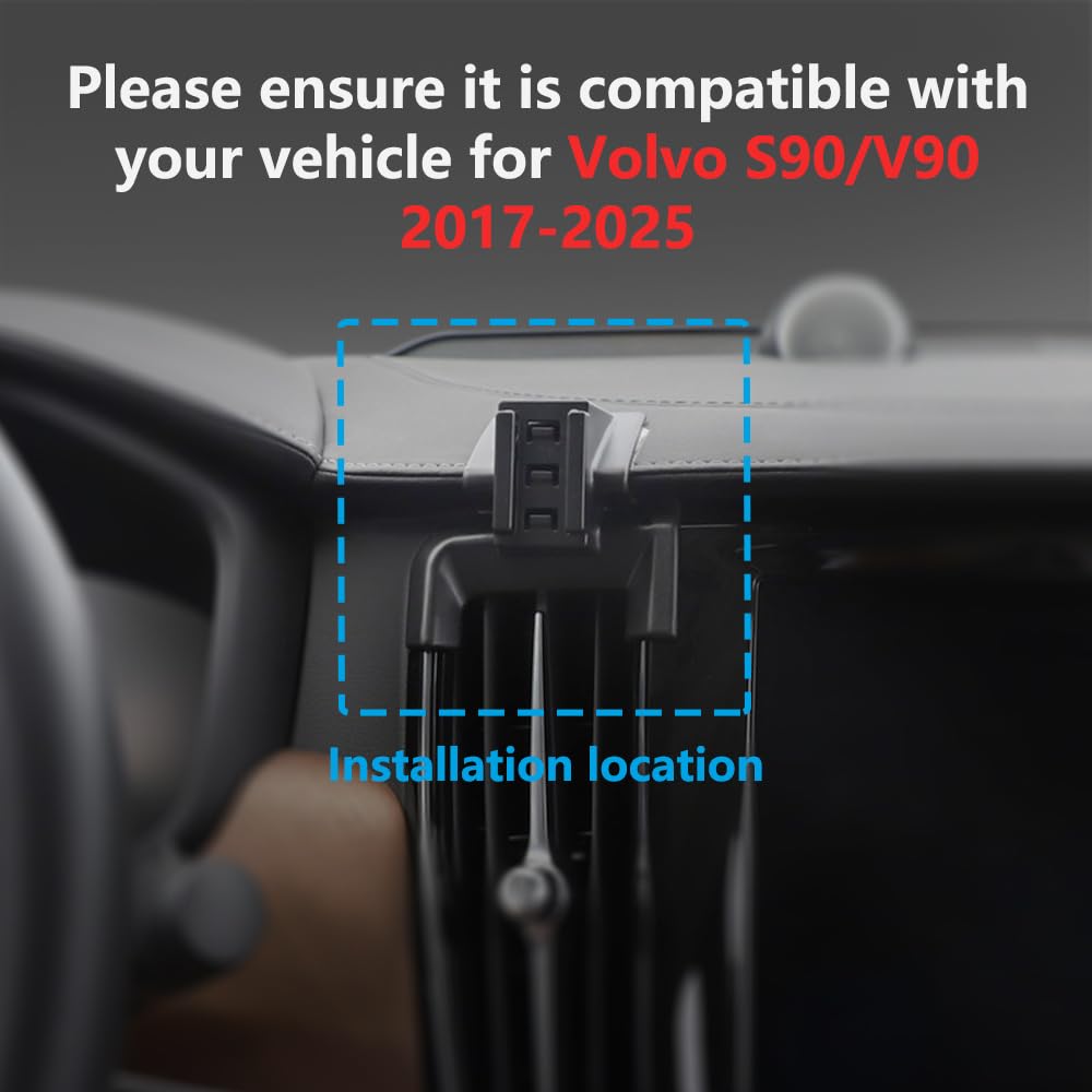 Zchan Car Phone Holder Mount for Volvo S90/V90 2017-2026 Car Accessories Car Mount 360°Rotation for Car Phone Holder Magnetic Hands Free Compatible