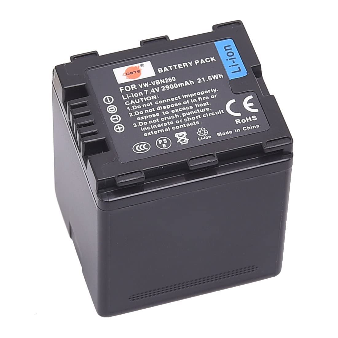 DSTE Replacement for VW-VBN260 Li-ion Battery Compatible Panasonic HC-X800 X900 X910 X920 HDC-HS900 SD800 SD900 TM900 Camera as VW-VBN130