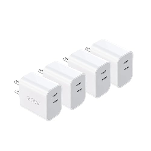 20W Fast Charger, Dual USB C Port Power Adapter Charger, Block Charging Charger for iPhone 17/16/15?4-Pack ?