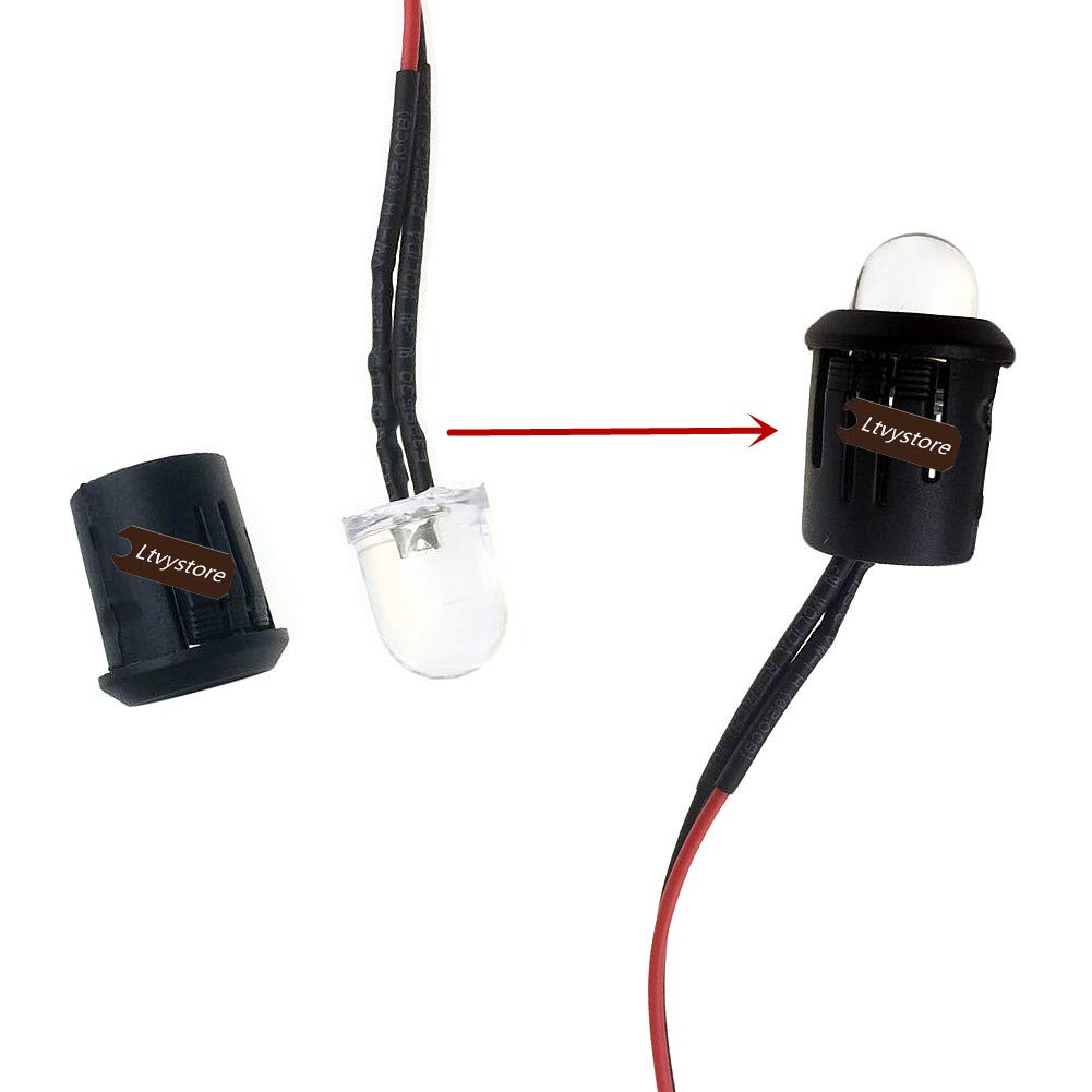 Ltvystore 20Pack 10MM 12V White LED Pre Wired Prewired 7.87 Inch Lamp Light Bulb Prewired Emitting Diode& 20Pack Black 10MM LED Plastic Clip Holder