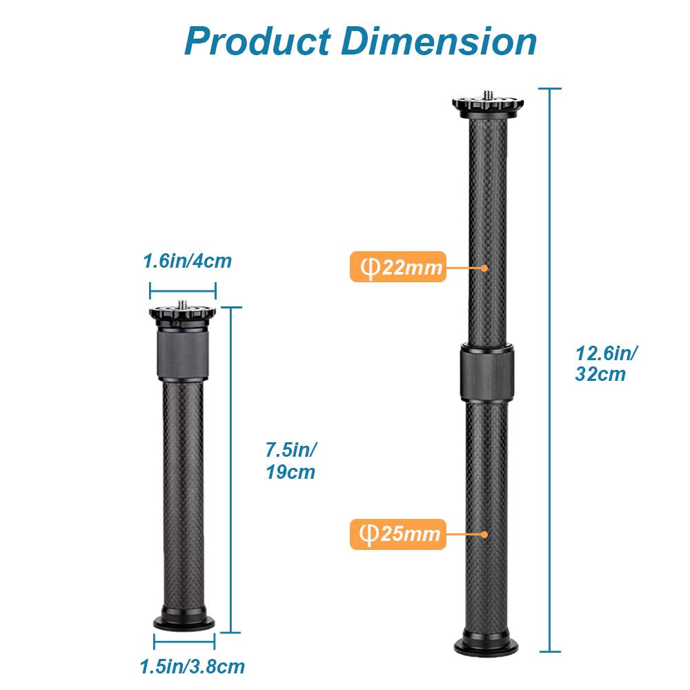 Carbon Fiber Tripod Extension Two-Section Rod Central Column Extender Tube for Photo Studio Monopod DSLR Camera Microphone Stand