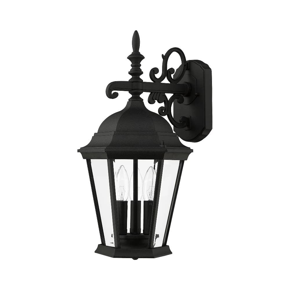 Livex Lighting 7560-14 Hamilton 3-Light Cast Aluminum Outdoor Wall Lantern with Clear Beveled Glass, 22" x 12" x 12", Black
