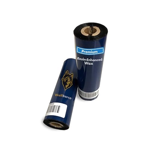 Wolfbarco 12 Rolls 4.33" x 243' (110mm x 74m) Premium Resin Enhanced Wax Thermal Transfer Ribbon 1/2" Core, Coated Side Out for Zebra Printers