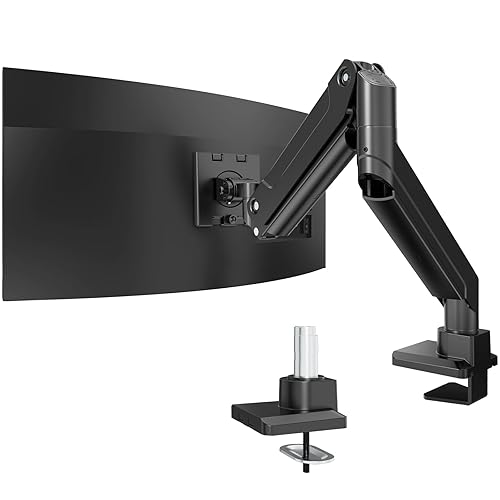 Heavy Duty Monitor Arm for Ultrawide Screens up to 49 inch and 39.6lbs, Premium Aluminum Single Desk Mount Stand with Gas Spring, VESA 75x75/100x100