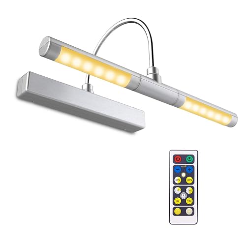 BIGLIGHT Wireless Battery Operated LED Picture Light with Remote, 13In Rotatable Light Head with 3 Lighting Modes, Dimmable Display Lamp with Timer